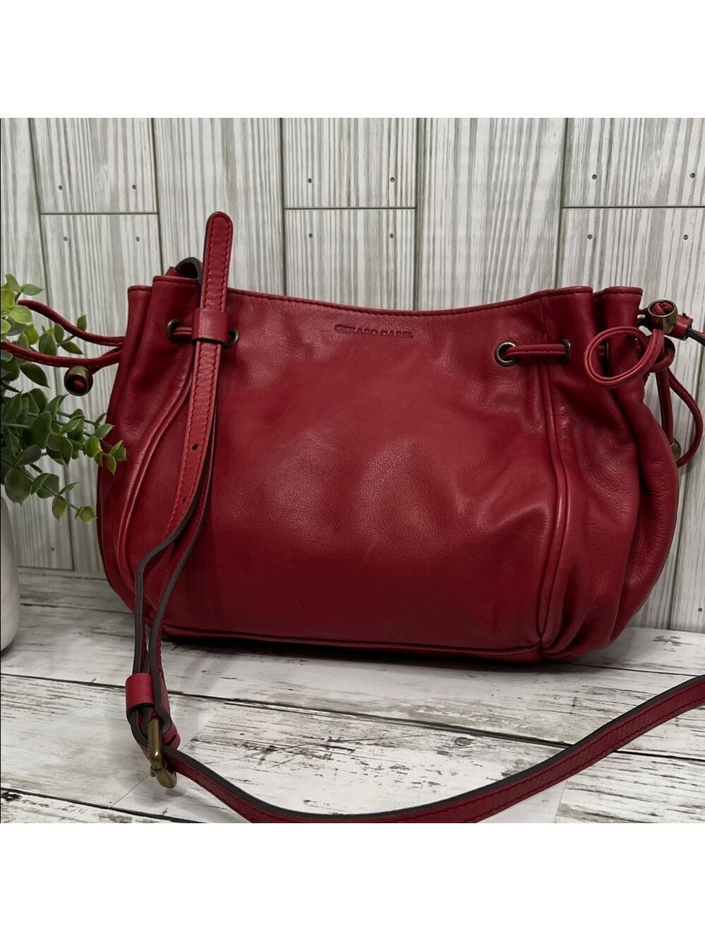 Gerard Darel Red Leather Satchel Shoulder Crossbody Bag 24h Mini Designer Purse